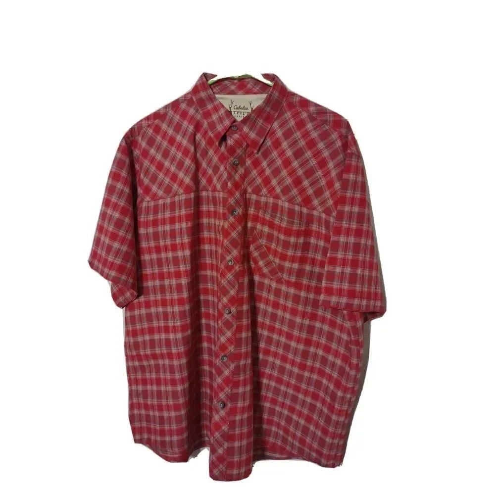 Cabelas Outfitter Series Shirt Button Down Short Sleeve XL Red Plaid